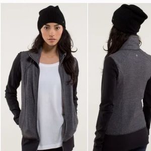 LULULEMON “NICE ASANA” FULL ZIP COLLARED JACKET HERRINGBONE/SLATE BLACK SIZE 8